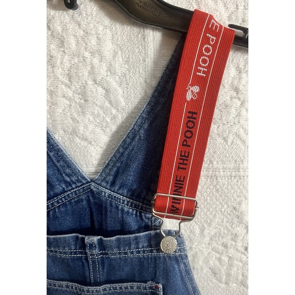 Vintage Disney Winnie the Pooh Denim Overalls Shortalls Kids Size 12 100 Acre - Picture 6 of 6